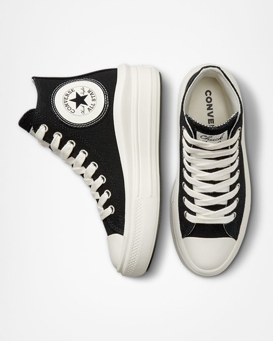 Pantofi Platforma Dama Converse Chuck Taylor All Star Move Oversized Patch Inalti Negrii Bej Albi | RO KYOWV742